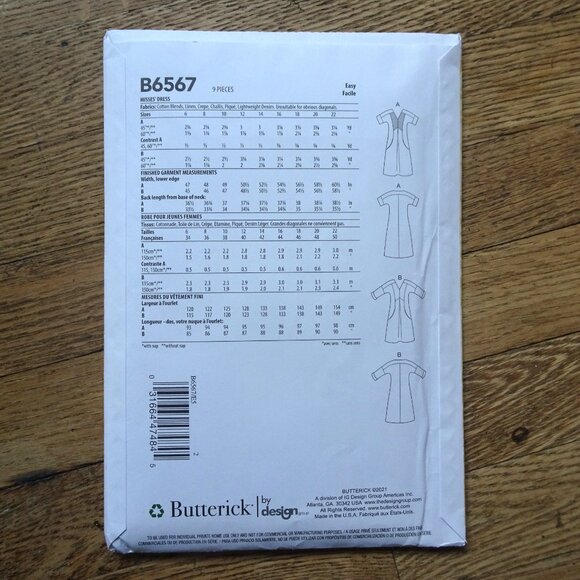 Butterick B6567 Sewing Pattern - Picture 2 of 2